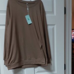 Casual Tan Women's Sweatshirt With Slit On Left Side